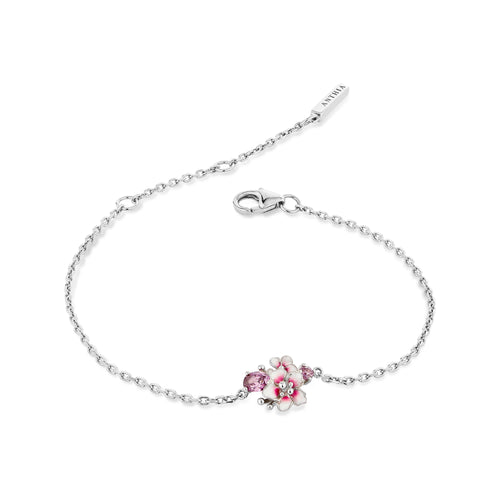 Sakura Wildflower dainty silver bracelet with natural Tourmaline, everyday jewelry, gift, promise bracelet, friendship bracelet