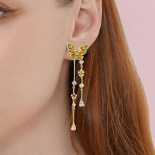 Load image into Gallery viewer, Tale of the Butterfly long dangling earrings in yellow
