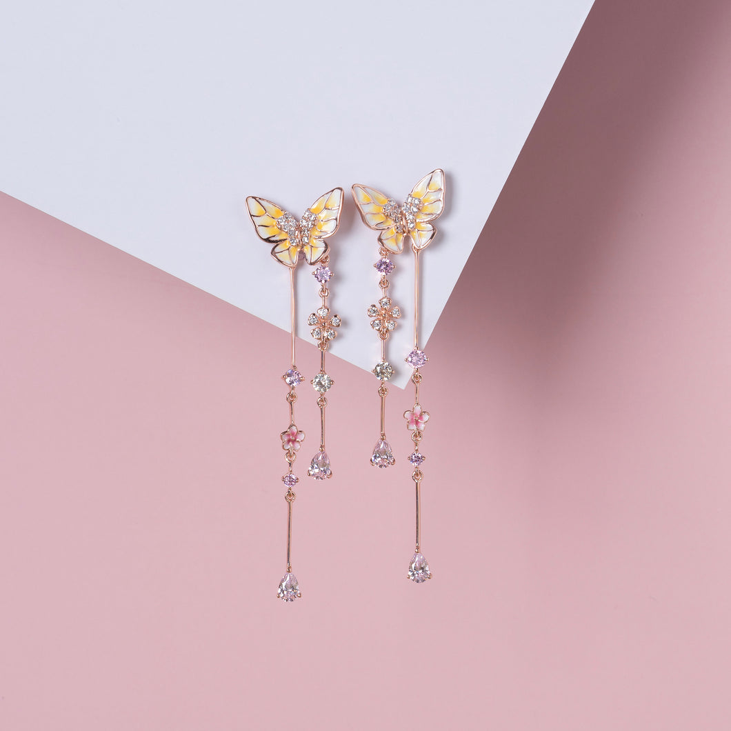 Tale of the Butterfly long dangling earrings in Pink