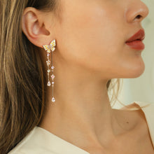 Load image into Gallery viewer, Tale of the Butterfly long dangling earrings in Pink
