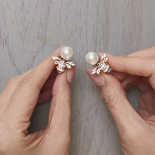 Load and play video in Gallery viewer, Anthia Jewelry Queen Bee Synthetic Pearl with Enamel Silver Earrings in Pink
