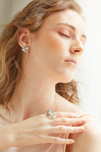 Load image into Gallery viewer, Anthia Jewelry Lucky Bee in Blue Flower Cluster and Fresh Water Pearl Silver Earrings
