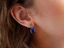 Load image into Gallery viewer, Anthia Jewelry High Shine Deep Blue Lab Created Sapphire (cz.) Polish Finish Elegant Gorgeous Cushion Cut Small Dangle Silver Earrings
