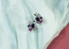 Load image into Gallery viewer, Anthia Jewelry Filigree Floral Synthetic Purple Amythyst &amp; Multi-Gemstone cz. Silver Small Stud Earrings, February birthstone
