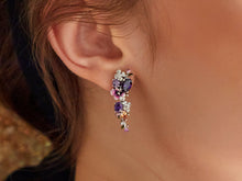 Load image into Gallery viewer, Anthia Jewelry Filigree Floral Synthetic Purple Amythyst &amp; Multi-Gemstone cz. Silver Dangle Earrings, Gift For Her, February Birthstone
