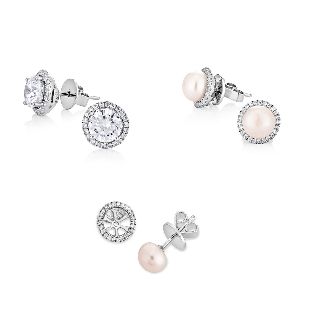 Anthia Jewelry Quintessential Fresh Water Pearl Removable Sparkling CZ Jacket Studs Silver Earrings