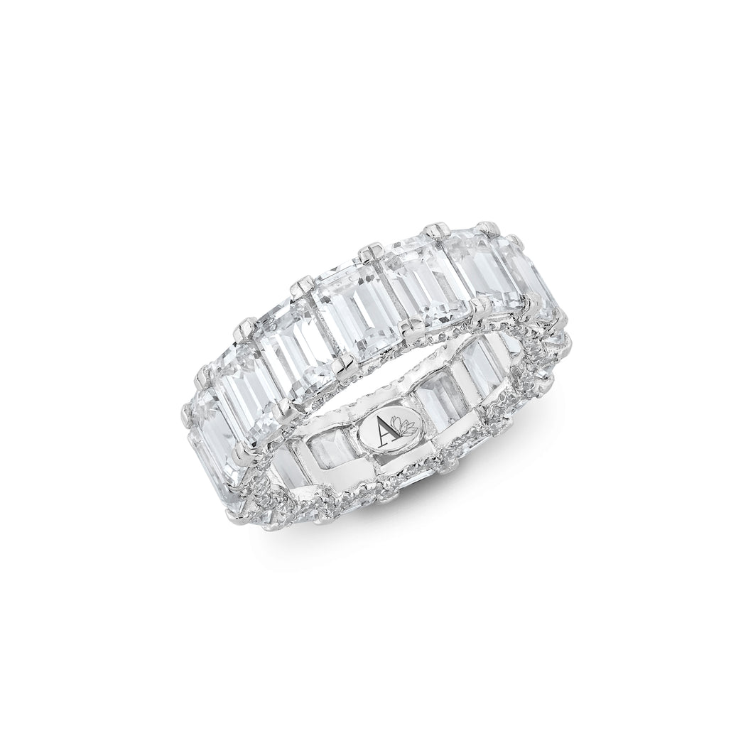 Anthia Jewelry Quintessential Emerald Cut Lab Create Diamond Eternity Silver Ring