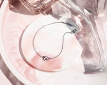 Load image into Gallery viewer, Sakura Wild flower dainty silver bracelet with natural Pink Rhodolite &amp; Pink Cz., everyday jewelry, gift, promise bracelet, friendship bracelet
