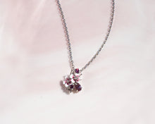 Load image into Gallery viewer, Sakura Wild flower dainty silver pendant on chain with natural Rhodolite, everyday jewelry, gift, promise necklace, friendship necklace,June Birthstone
