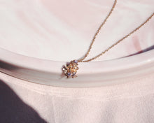 Load image into Gallery viewer, 18K Pink Gold Plated Wild flower dainty silver pendant on chain with Pink cz., everyday jewelry, gift, promise necklace, friendship necklace
