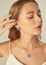 Load image into Gallery viewer, Anthia Jewelry Natura Imitation Turquoise and Mother of Pearl Flower Carving Silver Earrings
