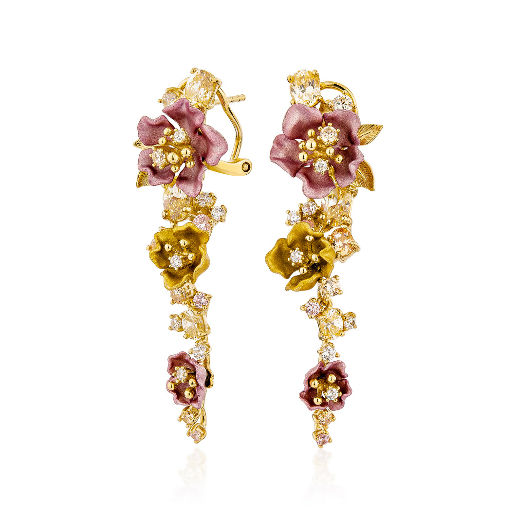 Anthia Jewelry Irean Pink & Gold Vintage Aluminium Flowers Dangle Silver Earrings