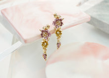 Load image into Gallery viewer, Anthia Jewelry Irean Pink &amp; Gold Vintage Aluminium Flowers Dangle Silver Earrings
