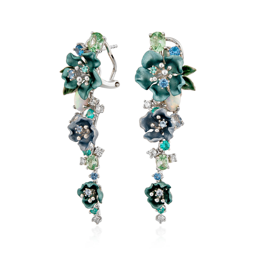 Anthia Jewelry Irean Light Blue Vintage Aluminium Flowers Dangle Silver Earrings