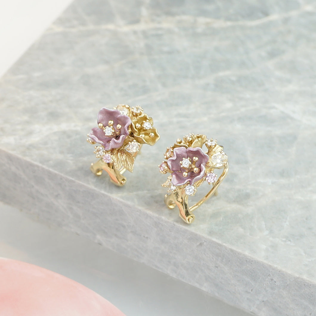 Anthia Jewelry Irean Pink & Gold Vintage Aluminium Flowers Studs Silver Earrings