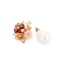 Load image into Gallery viewer, Anthia Jewelry Natura Pink Rose Quartz Flowers Craving Silver Earrings &amp; Detachable Synthetic Pearl Drop

