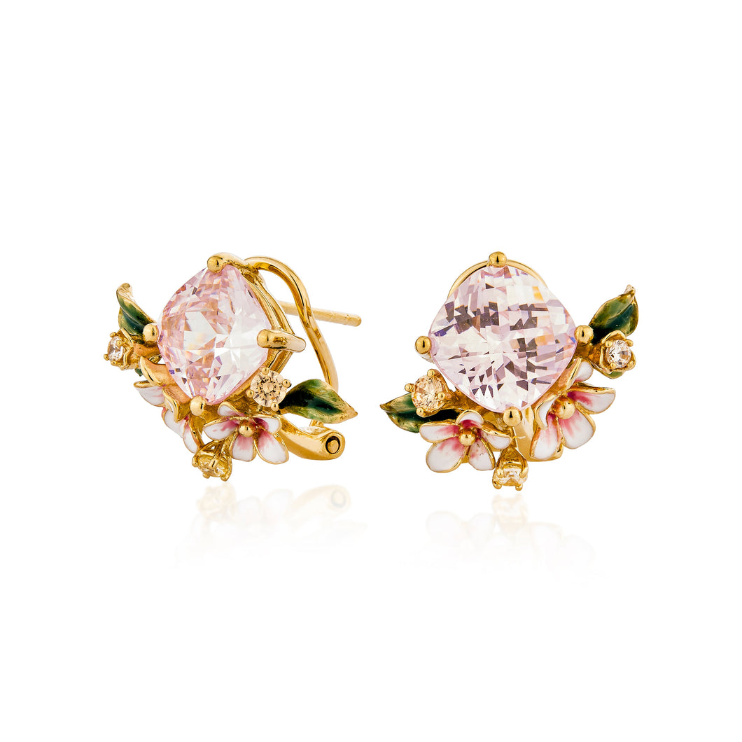 Anthia Jewelry Spring Fling Pink Imitate Diamond Cushion Cut Silver Earrings