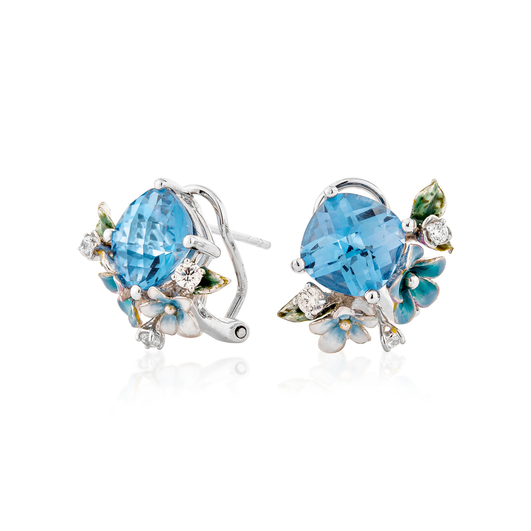 Anthia Jewelry Spring Fling Imitate Blue Topaz Cushion Cut Silver Earrings