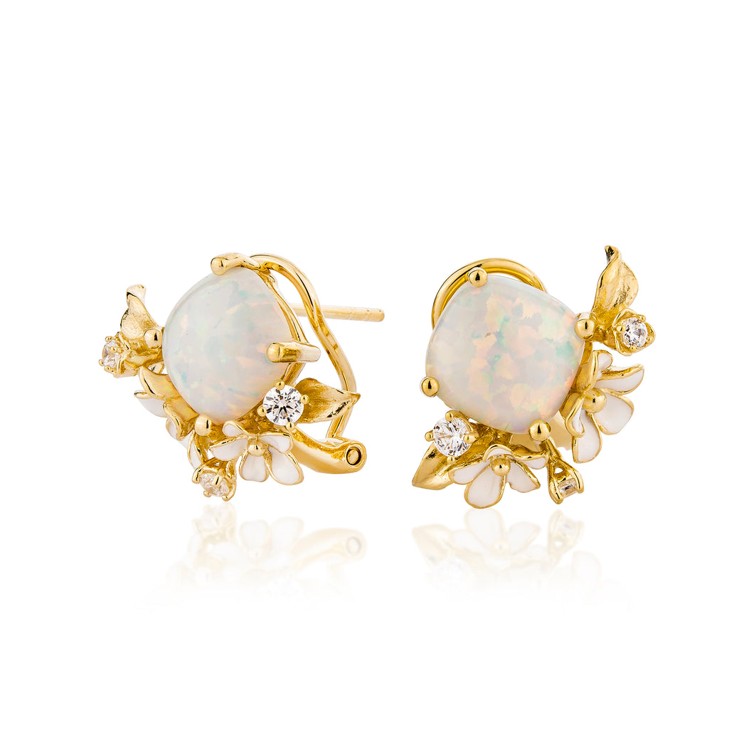 Anthia Jewelry Spring Fling Synthetic White Opal Cushion Cut Silver Earrings