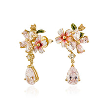 Load image into Gallery viewer, Anthia Jewelry Spring Fling Pink Imitate Diamond Pear Cut Dangling Silver Earrings
