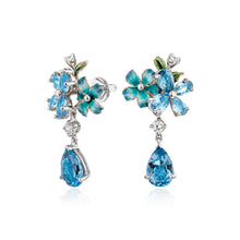 Load image into Gallery viewer, Anthia Jewelry Spring Fling Imitate Blue Topaz Pear Cut Dangling Silver Earrings

