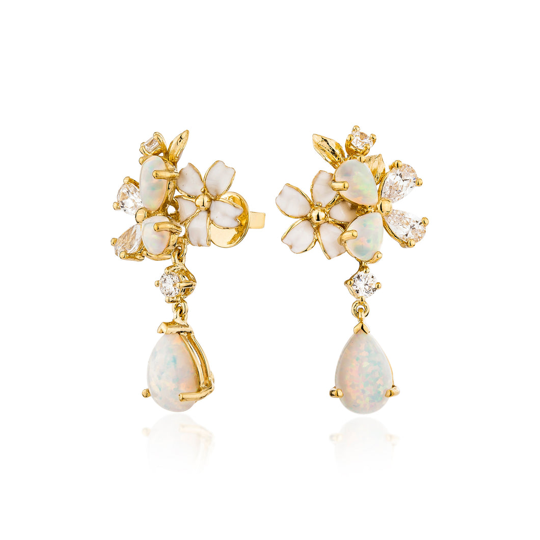 Anthia Jewelry Spring Fling Synthetic White Opal Pear Cut Dangling Silver Earrings