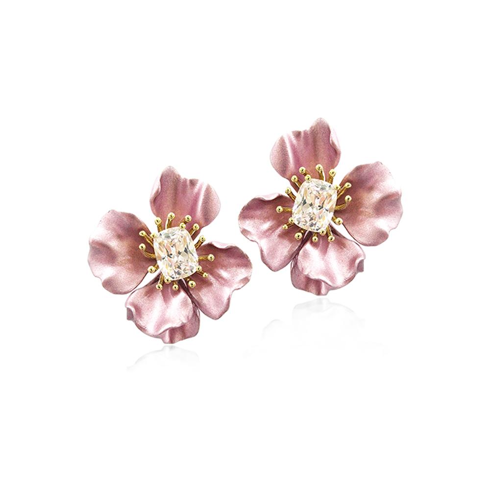 Anthia Jewelry Lunaria Dusty Pink Poppy Aluminium Flower Silver Earrings