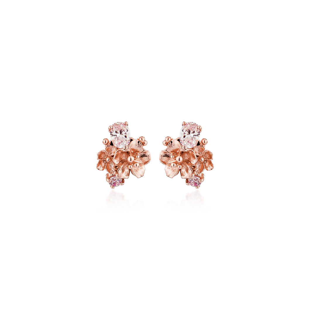 18K Pink Gold Plated Wild flower dainty silver stud earring, everyday jewelry, gift