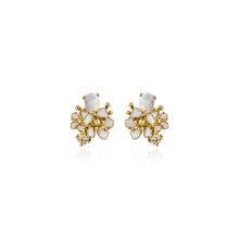Load image into Gallery viewer, 18K Gold Plated Wild flower dainty synthetic white opal silver stud earring, everyday jewelry, gift

