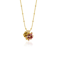Load image into Gallery viewer, Anthia Jewelry Irean Pink &amp; Gold Vintage Aluminium Flowers Silver Pendant on Chain Necklace
