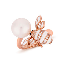Load image into Gallery viewer, Anthia Jewelry Queen Bee Synthetic Pearl with Enamel Silver Ring in Pink
