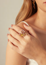 Load image into Gallery viewer, Anthia Jewelry Irean Pink &amp; Gold Vintage Aluminium Flowers Silver Ring
