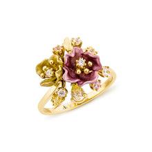 Load image into Gallery viewer, Anthia Jewelry Irean Pink &amp; Gold Vintage Aluminium Small Flowers Silver Ring

