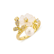 Load image into Gallery viewer, Anthia Jewelry Efflorescent Flower Crystal Craving and Butterfly &amp; Fresh Water Pearl Silver Ring
