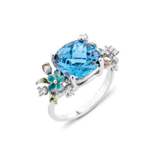 Load image into Gallery viewer, Anthia Jewelry Spring Fling Imitate Blue Topaz Cushion Cut Silver Ring
