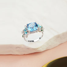 Load image into Gallery viewer, Anthia Jewelry Spring Fling Imitate Blue Topaz Cushion Cut Silver Ring
