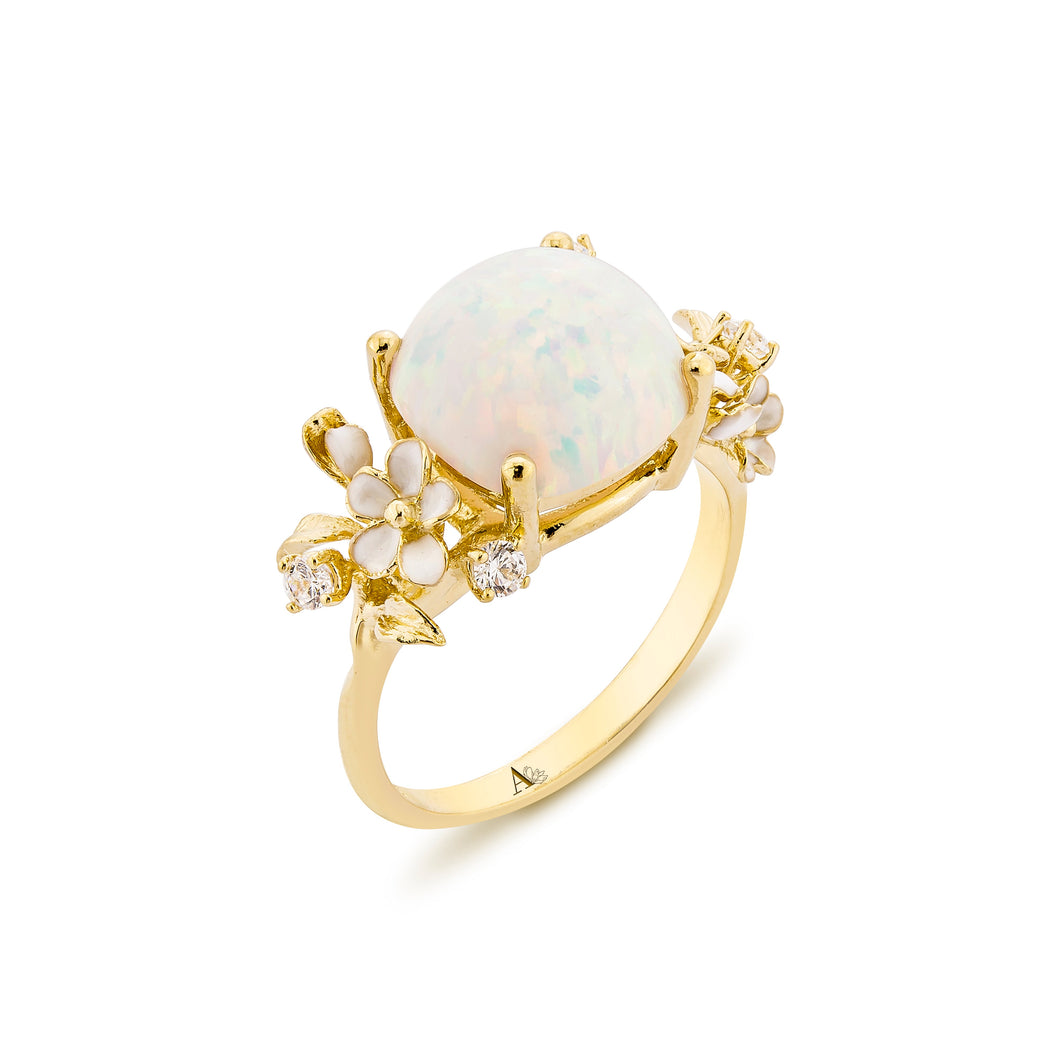 Anthia Jewelry Spring Fling Synthetic White Opal Cushion Cut Silver Ring