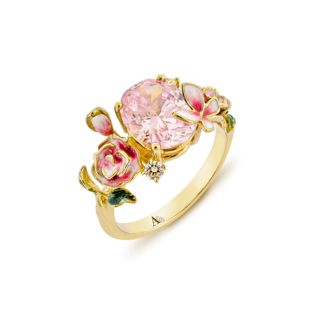 Anthia Jewelry Spring Fling Pink Imitate Diamond Oval Cut Silver Ring