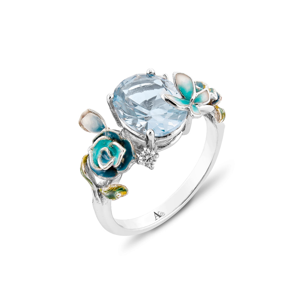 Anthia Jewelry Spring Fling Imitate Blue Topaz Oval Cut Silver Ring