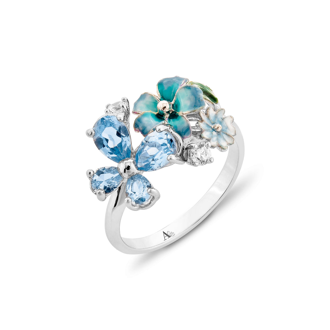 Anthia Jewelry Spring Fling Imitate Blue Topaz Pear Cut Silver Ring