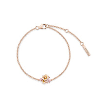 Load image into Gallery viewer, NEW! Wild flower dainty 18K Pink Gold Plated Silver bracelet with Pink Cubic Zirconia &amp; Enamel, everyday jewelry, gift, promise bracelet.
