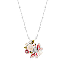Load image into Gallery viewer, Anthia Jewelry Lucky Bee in Pink with Flower and Fresh Water Pearl Silver Pendant &amp; Necklace
