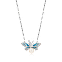 Load image into Gallery viewer, Anthia Jewelry Mini Lucky Bee in Blue Small Dainty and Cute, Fresh Water Pearl Silver Pendant Necklace

