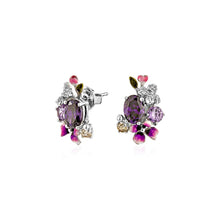 Load image into Gallery viewer, Anthia Jewelry Filigree Floral Synthetic Purple Amythyst &amp; Multi-Gemstone cz. Silver Small Stud Earrings, February birthstone
