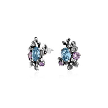 Load image into Gallery viewer, Anthia Jewelry Filigree Floral Synthetic Blue Aquamarine &amp; Multi-Gemstone cz. Silver Small Stud Earrings, March Birthstone
