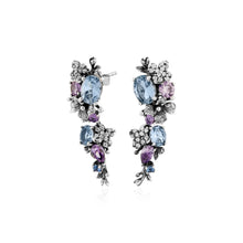 Load image into Gallery viewer, Anthia Jewelry Filigree Floral Synthetic Blue Aquamarine &amp; Multi-Gemstone cz. Silver Dangle Earrings, March Birthstone
