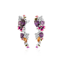 Load image into Gallery viewer, Anthia Jewelry Filigree Floral Synthetic Purple Amythyst &amp; Multi-Gemstone cz. Silver Dangle Earrings, Gift For Her, February Birthstone
