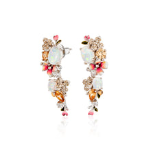 Load image into Gallery viewer, Anthia Jewelry Filigree Floral Synthetic White Opal &amp; Multi-Gemstone cz. Silver Dangle Earrings, October Birthstone

