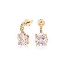 Load image into Gallery viewer, Anthia Jewelry High Shine Pink Lab Created Diamond (cz.) Polish Finish Elegant Gorgeous Cushion Cut Small Dangle Silver Earrings
