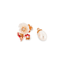 Load image into Gallery viewer, Anthia Jewelry Cherry Blossom Pink Gold Flower Dangling &amp; Detachable Fresh Water Pearl Drop Silver Earrings
